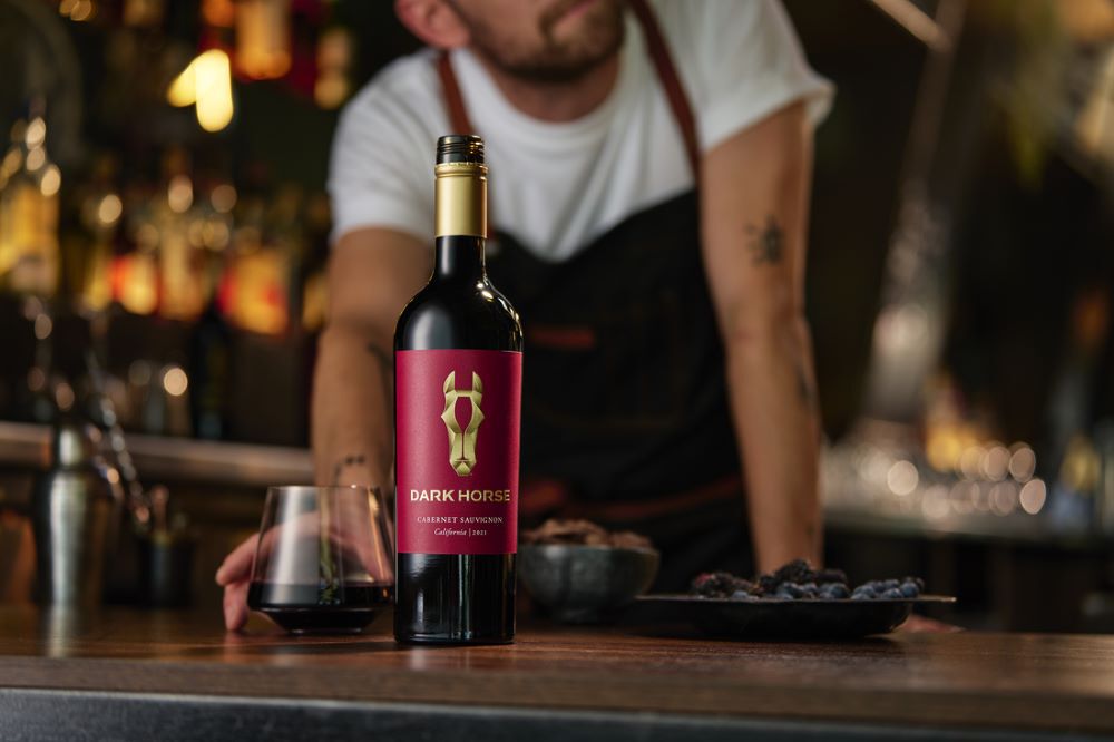 Dark Horse Cabernet on bar top.